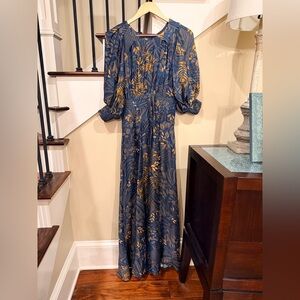 FARM Rio Teal and Gold Maxi Dress